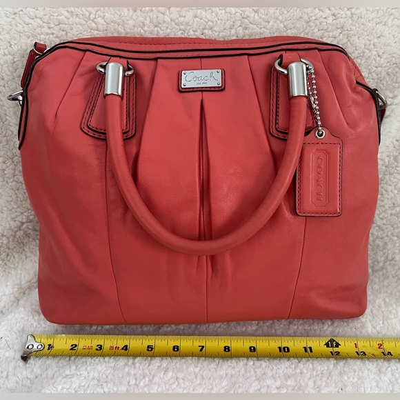 Coach Coral Pink Leather Satchel Bag Womens Pleated Chain Shoulder F15339 - Picture 14 of 16